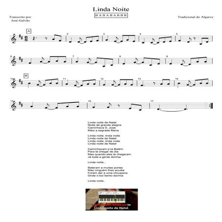 Linda noite - Canção de natal tradicional do Algarve - pauta e letra