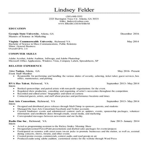 Lindsey's Resume 2016