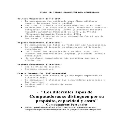 Linea de tiempo evolucion del computador trabajo de computacion