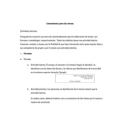 Lineamientos para las tareas