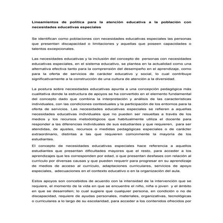 Lineamientos políticos en nee