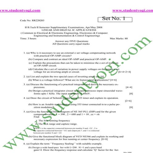 Linear and digital ic applications Jntu Model Paper{Www.Studentyogi.Com}