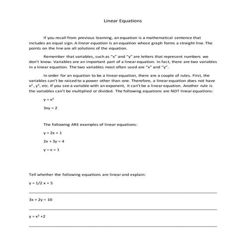 Linear equations reading