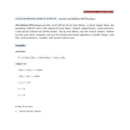 Linear Programming wi̇th R - Examples | PDF