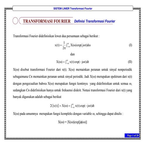 Transformasi Fourier Waktu Kontinyu