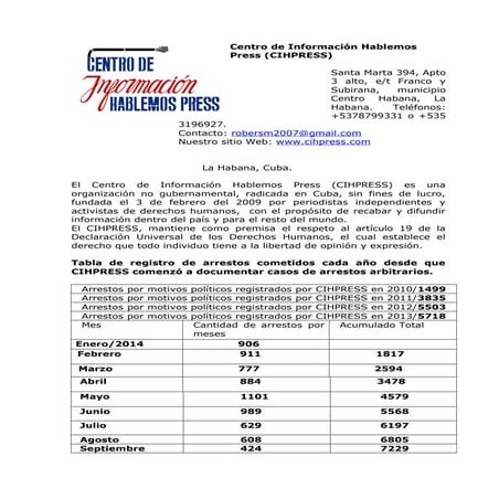 L informe de hablemos press en diciembre  del 2014