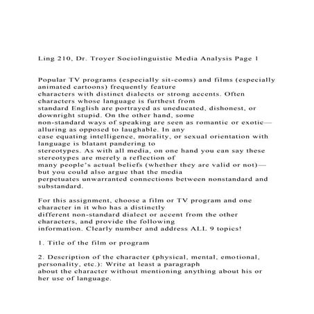 Ling 210, Dr. Troyer Sociolinguistic Media Analysis Page 1  .docx