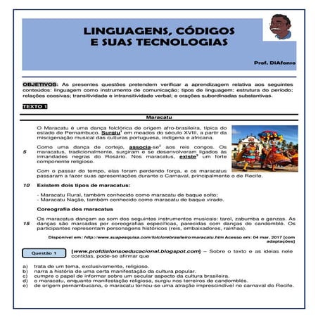 Linguagens, Códigos e suas Tecnologias - LP02 - Prof. DiAfonso