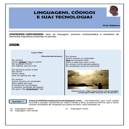 Questões Propostas de LP - 03 - Prof. DiAfonso