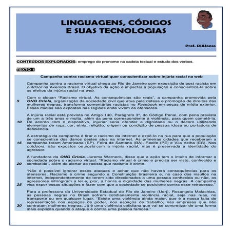 Questões Propostas de Língua Portuguesa -  04 - Prof. DiAfonso