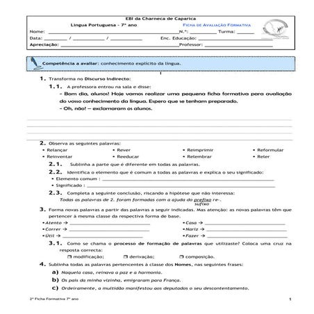 Lingua portuguesa 7º ano