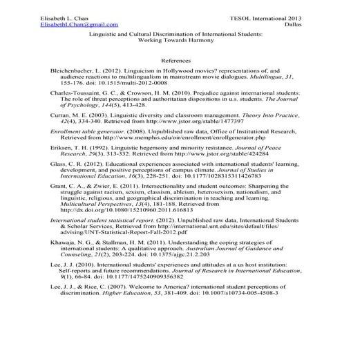 Linguistic and cultural discrimination of international students references