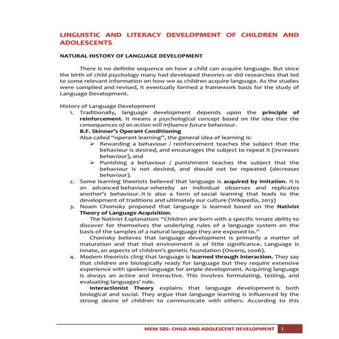 Linguistic and literacy development of children and adolescents