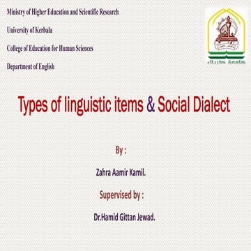 Types of linguistics items and Social Dialect