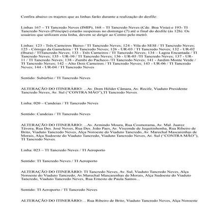 Linhas de ônibus alteradas para o Desfile de Sete de setembro no Recife