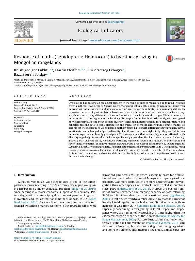 Ecological indicators