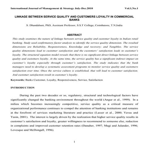 Linkage between service quality and customer loyalty bank