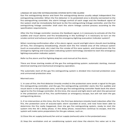 linkage of gas fire extinguishing system with fire alarm