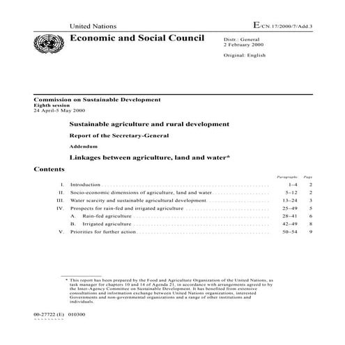 Linkages between agriculture, land and water