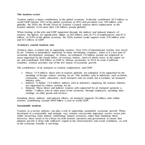 Linkages between aviation and tourism