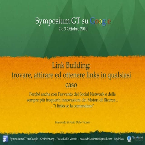 Link Building: Strategie e Tools - Intervento al Symposium GT