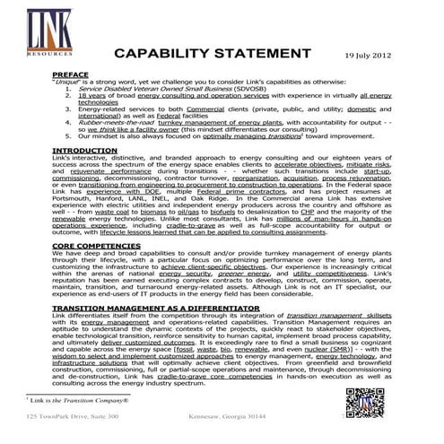 Link Resources SDVOSB Capabilities Statement 2013