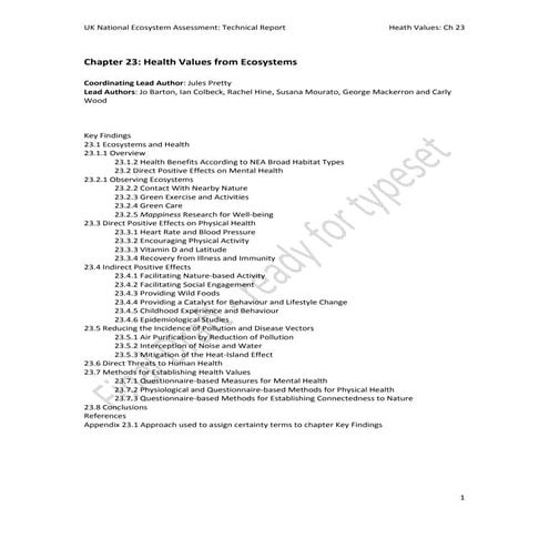 Health Values from Ecosystems