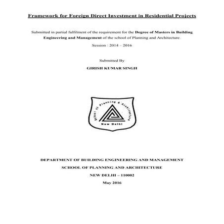 Framework for Foreign direct Investment in Residential Projects | PDF