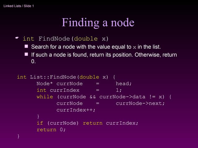 linked-list - Finding a node Deleting a node