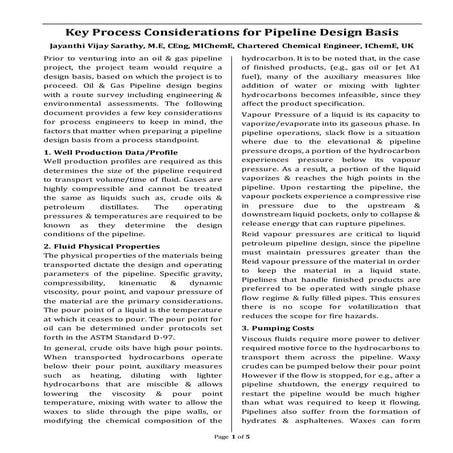 Key Process Considerations for Pipeline Design Basis