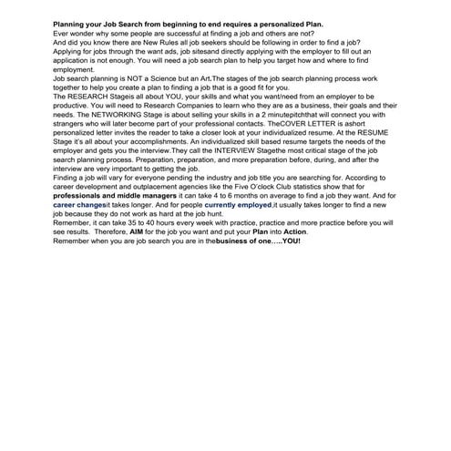 Job Search Plan notes