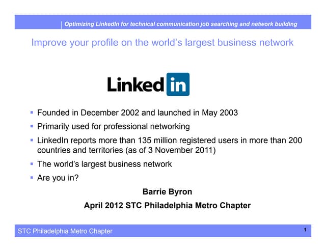 Optimizing LinkedIn for Technical Communication Job Searching and Network Bui...