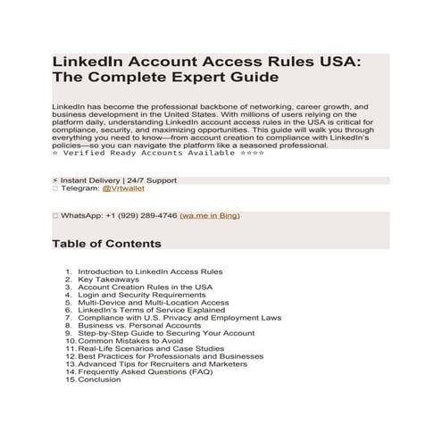 Comprehensive Guide to LinkedIn Account Access Rules in the USA for ...