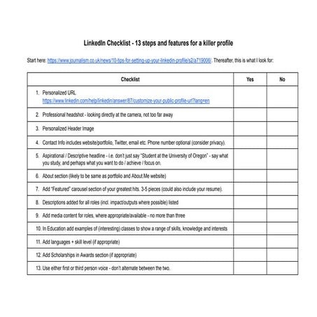 Damian Radcliffe's LinkedIn Checklist (Fall 2024)