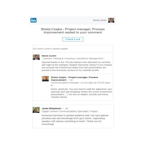 LinkedIn Comments on ATS Seminar -  Jan. 2018