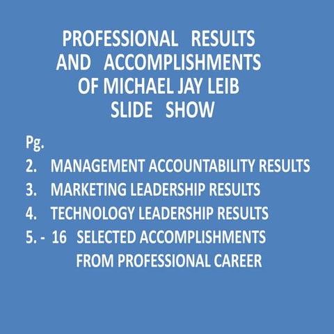 Professional Business Results &amp; Selected Accomplishments