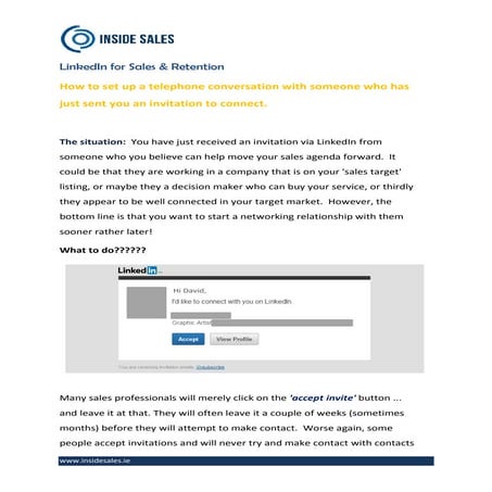 Linked in for sales & retention   how to set up a telephone conversation when...