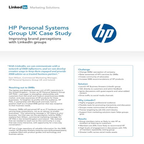 HP Personal Systems Group UK Case Study