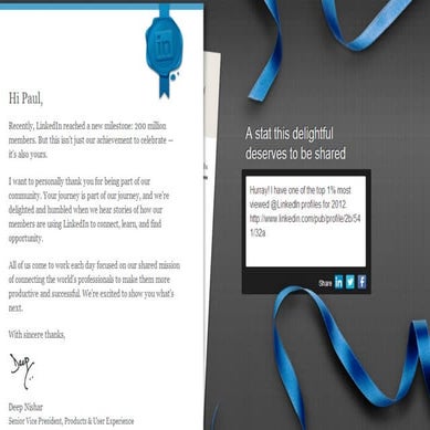 Linkedin letter for one percent most viewed profile in 2012 | PDF
