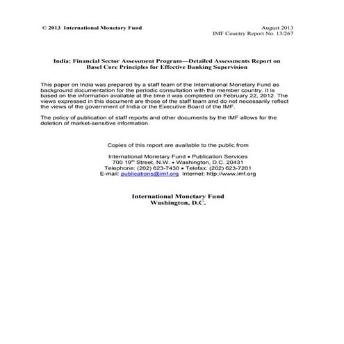 BASEL CORE PRINCIPLES FOR EFFECTIVE BANKING SUPERVISION DETAILED ASSESSMENT