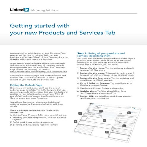 Linkedin Product Services Tab Guide