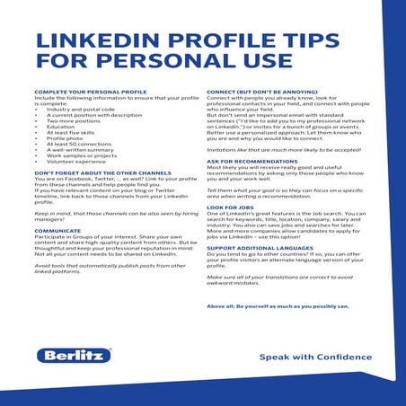 Berlitz Tip - LinkedIn Profile