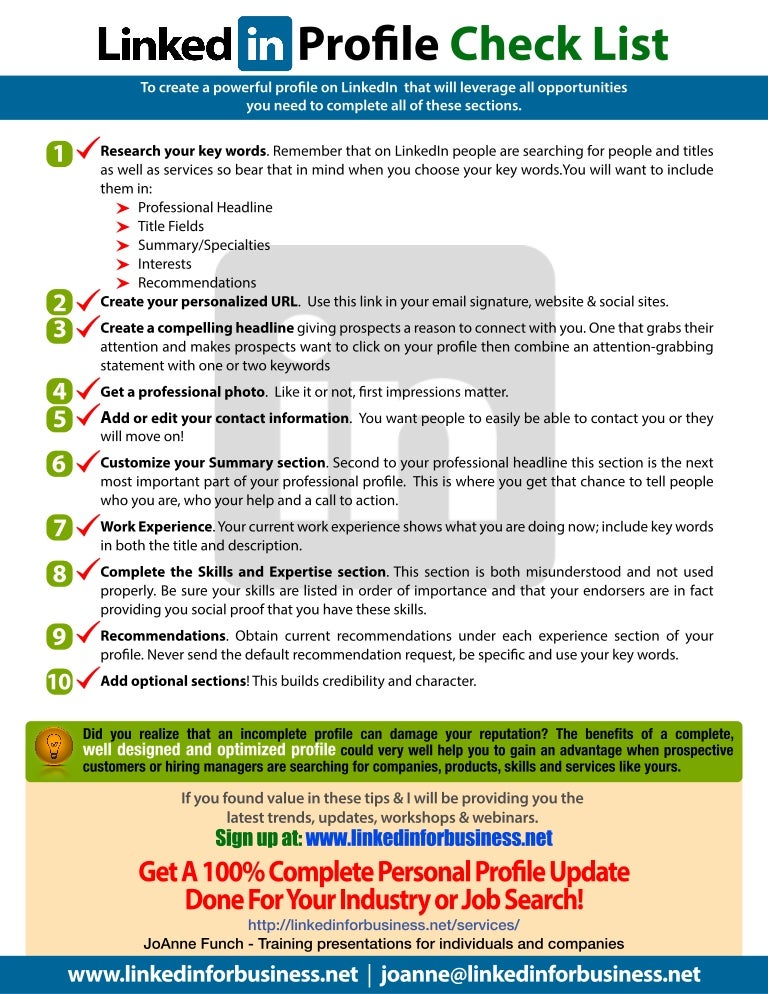 Linkedin Profile Checklist Linkedin Profile Checklist