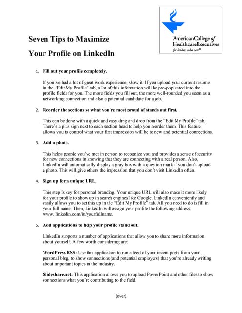 Linked In Profile General Tips2011