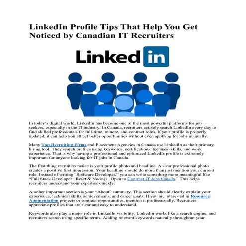 LinkedIn Profile Tips That Actually Get You Noticed by Canadian IT ...