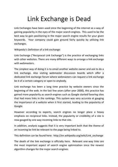 Link Exchange Is Dead