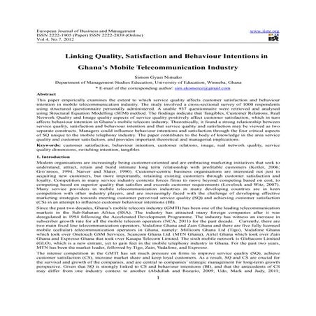 Linking quality, satisfaction and behaviour intentions in ghana’s mobile tele...
