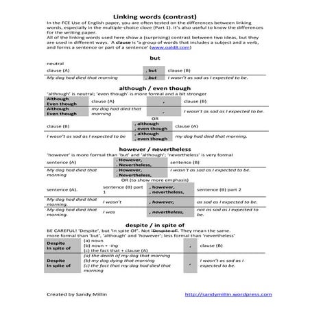 Linking words: contrast (FCE Use of English and writing)