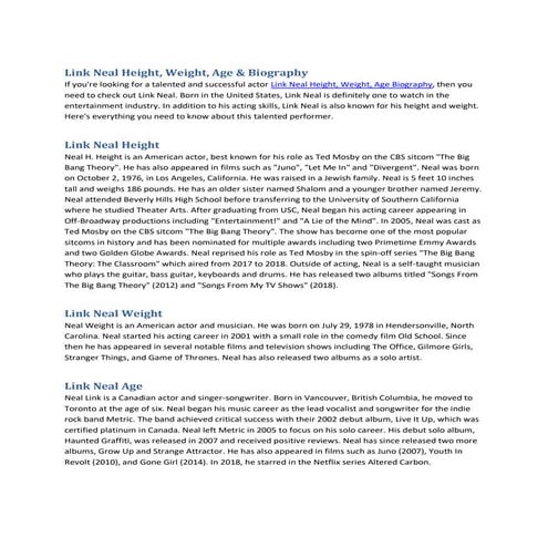 Link Neal Height (1).pdf - Link Neal Height: Rhett & Link Star's Stats