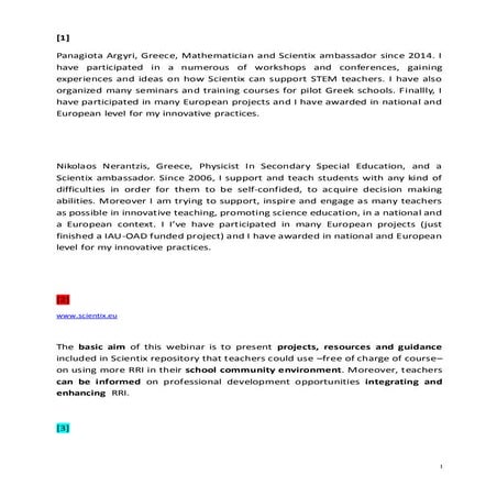 Links of the webinar : RRI A challenge for Science Education